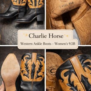 Charlie Horse Black and Tan Western Ankle Boots